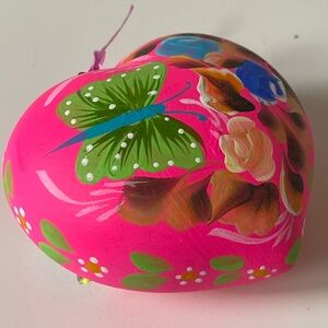 Colorful Heart-Shaped Hot Pink Hand Painted in Mexico Decorative Heart Ornament